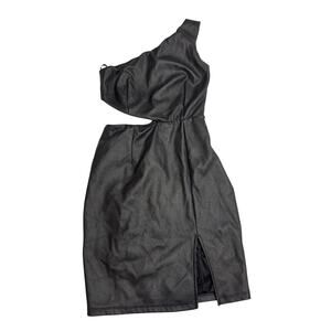 Akira Chicago Black Label One-Shoulder Faux Leather Midi Dress SZ Med